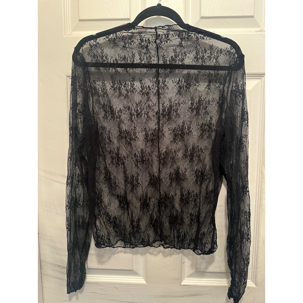 Black Lace High Neck Long Sleeve Tee Y2K Goth